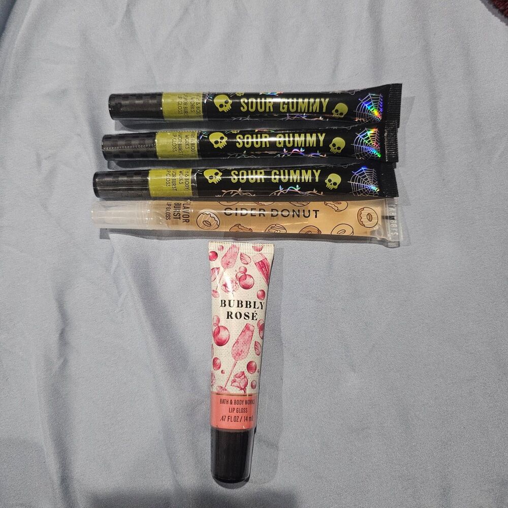Bath and body works sour gummy bubbly rose cider donut lip gloss bundle